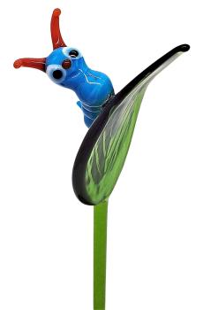 Pflanzenstecker, Blatt mir Raupe, blau